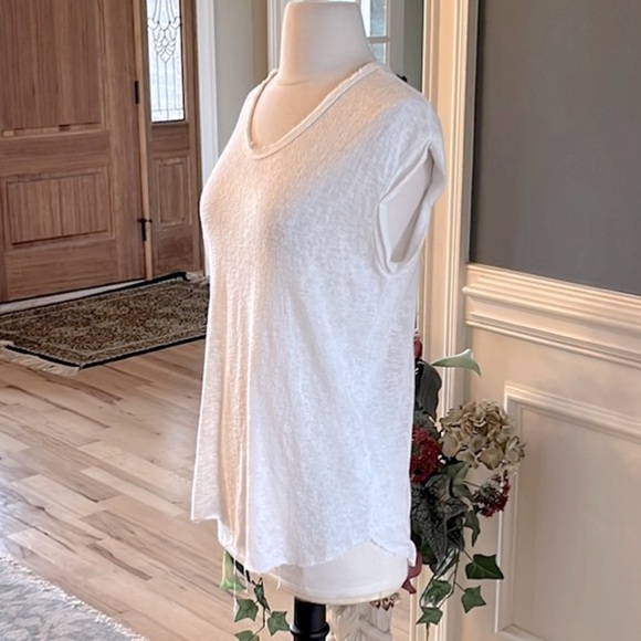 White Top Short Sleeve B Original Raw Hem Solid Oversized XS Womens - Picture 3 of 12